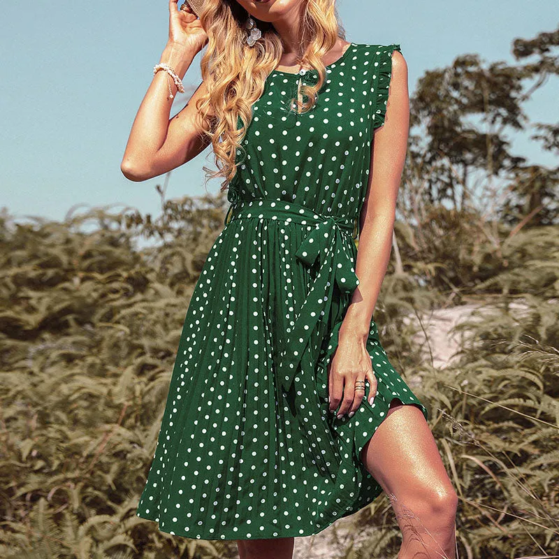 Mom and Daughter Self Tie Ruffle Hem Polka Dot Dress