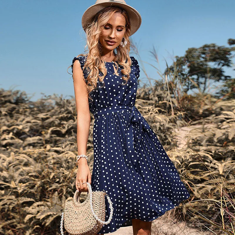 Mom and Daughter Self Tie Ruffle Hem Polka Dot Dress
