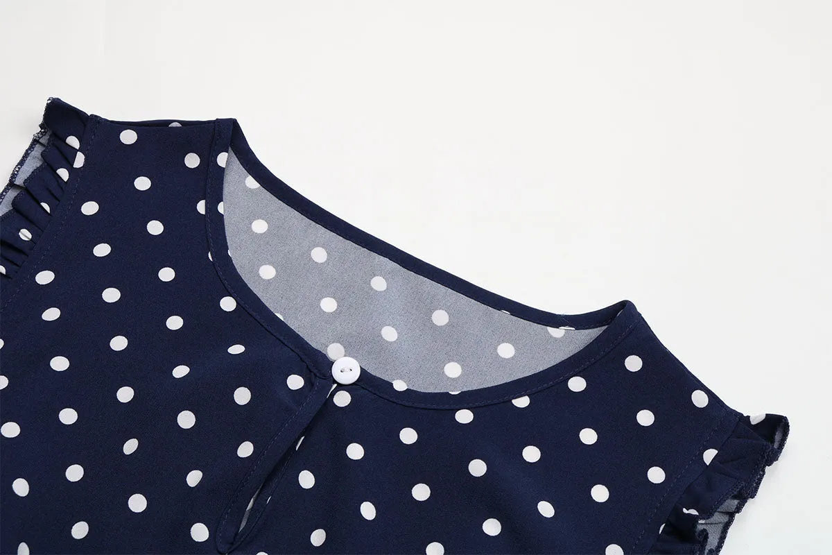 Mom and Daughter Self Tie Ruffle Hem Polka Dot Dress