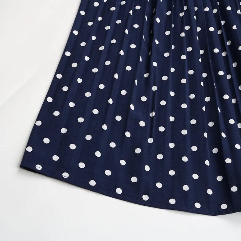 Mom and Daughter Self Tie Ruffle Hem Polka Dot Dress