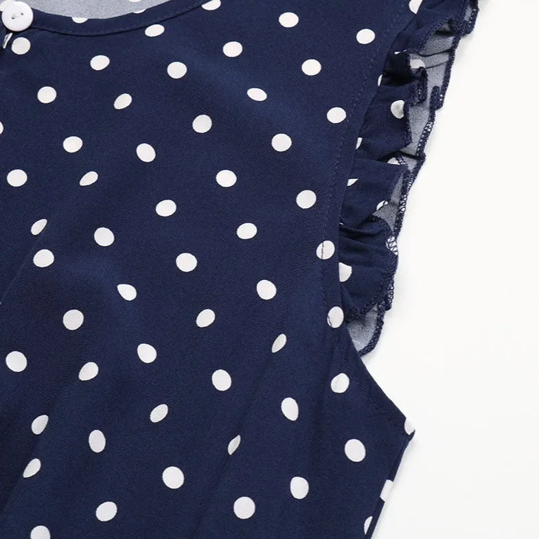 Mom and Daughter Self Tie Ruffle Hem Polka Dot Dress