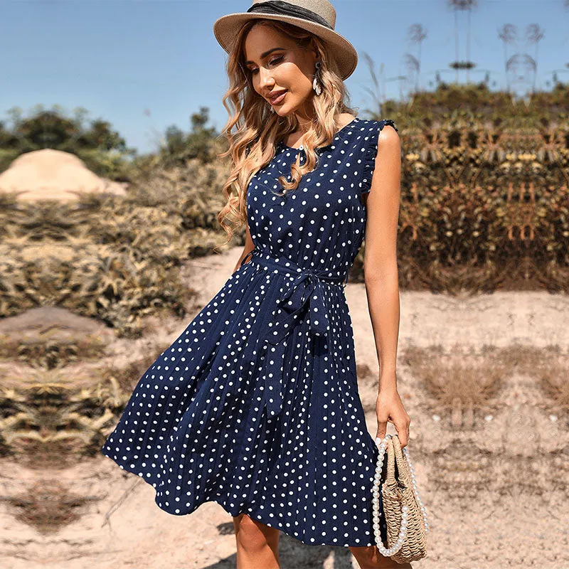 Mom and Daughter Self Tie Ruffle Hem Polka Dot Dress