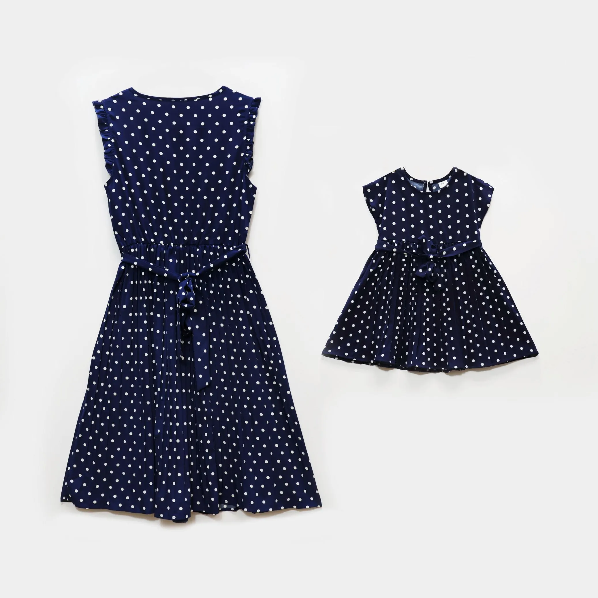 Mom and Daughter Self Tie Ruffle Hem Polka Dot Dress
