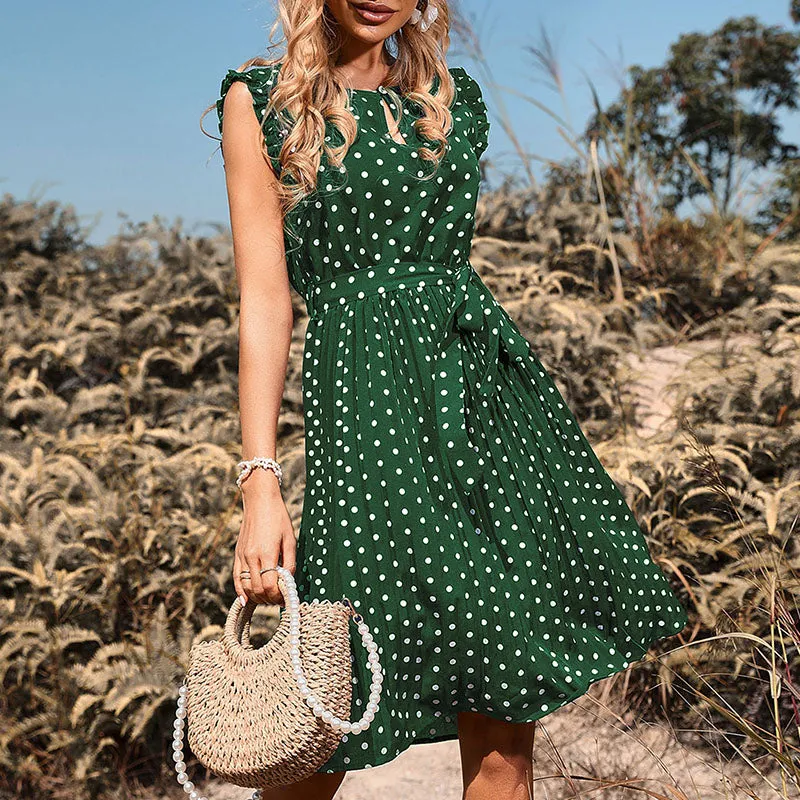 Mom and Daughter Self Tie Ruffle Hem Polka Dot Dress