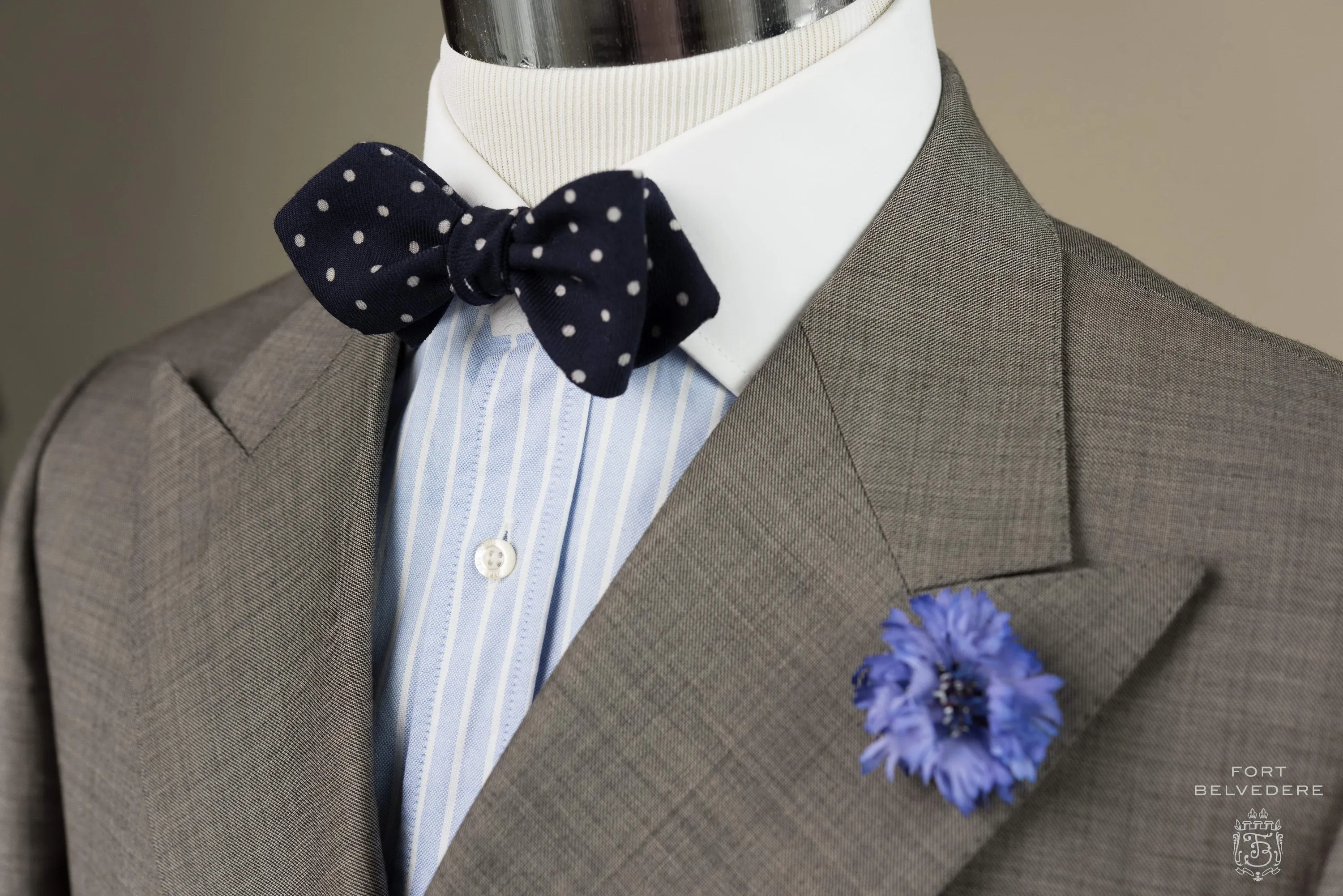 Navy & White Polka Dot Wool Challis Bow Tie