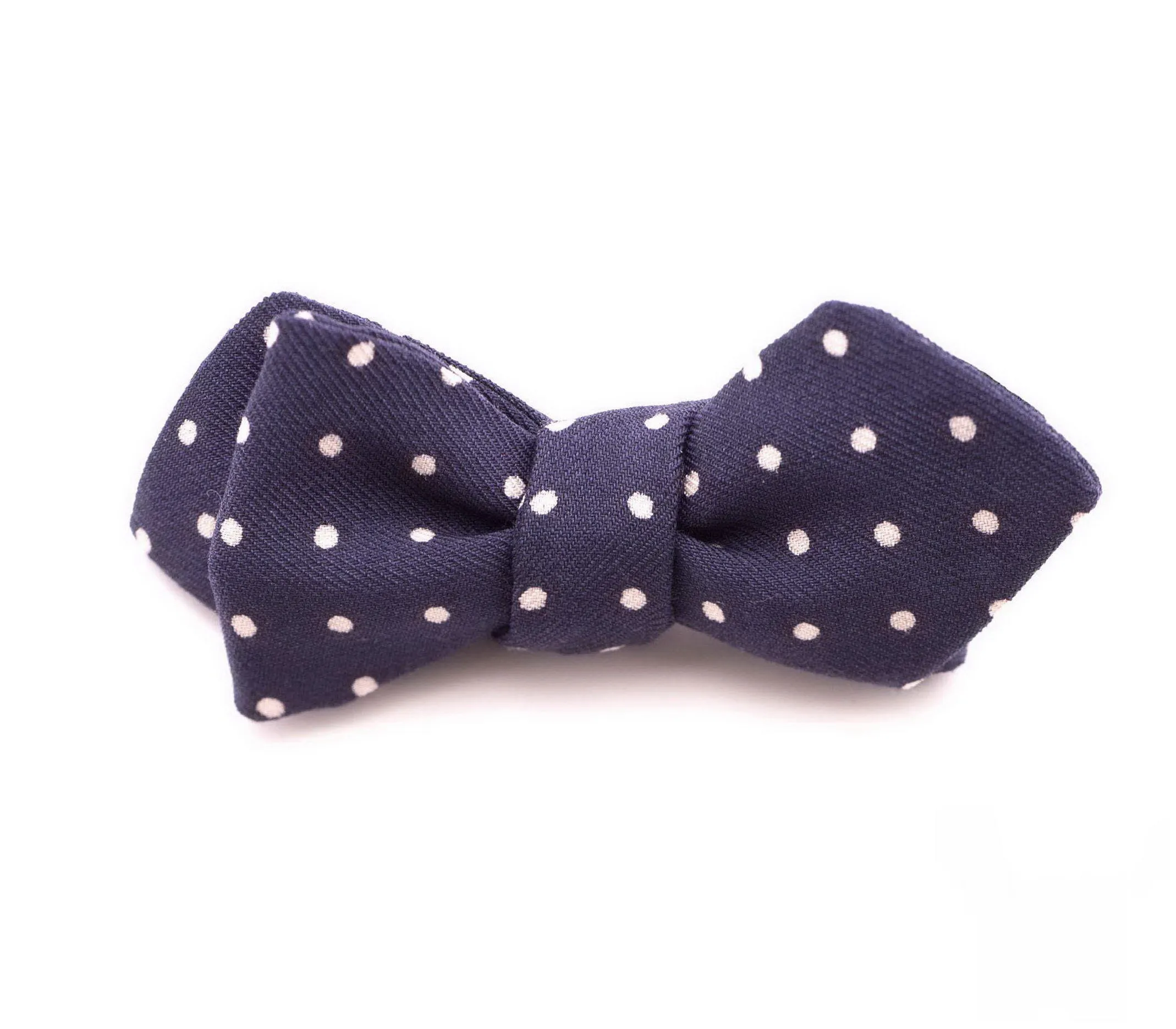 Navy & White Polka Dot Wool Challis Bow Tie