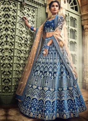 Navy Blue And Golden Designers Wedding Lehenga Choli