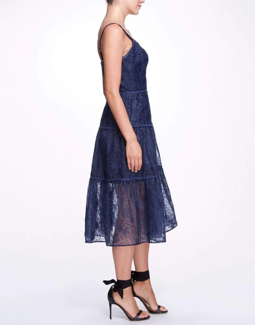 Navy Sleeveless Burnout Chiffon Wrap Dress