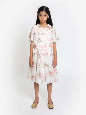 Needle & Thread Girls Trailing Blooms Chiffon Dress in White