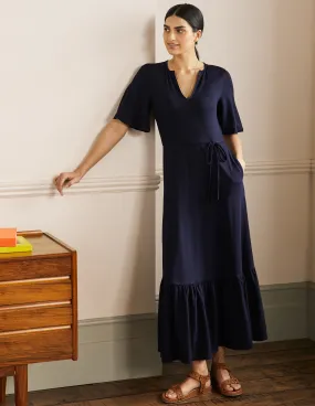 Notch Neck Jersey Maxi Dress-Navy