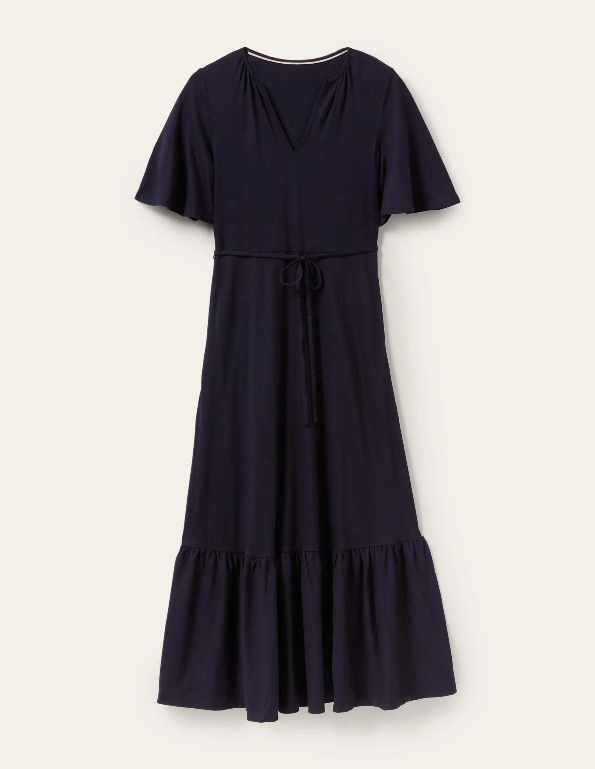Notch Neck Jersey Maxi Dress-Navy