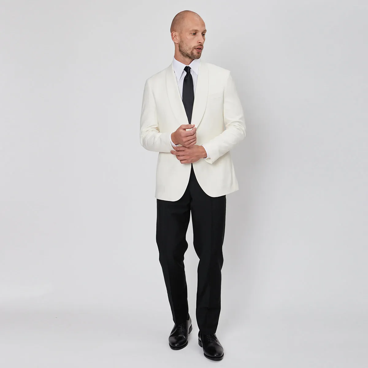 Off White Wool Faille Smoking Jacket