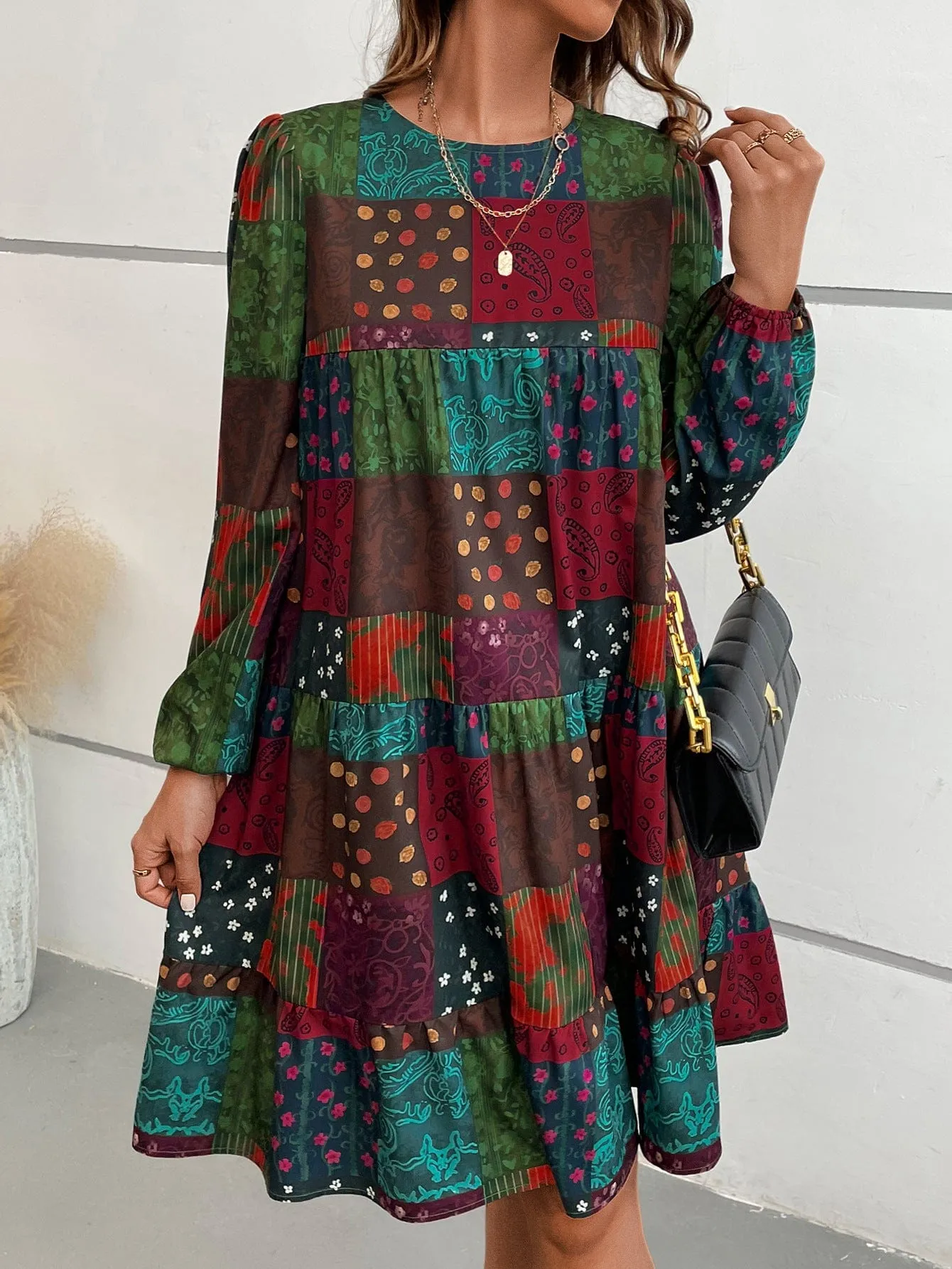 Paisley Print Long Sleeve Dress
