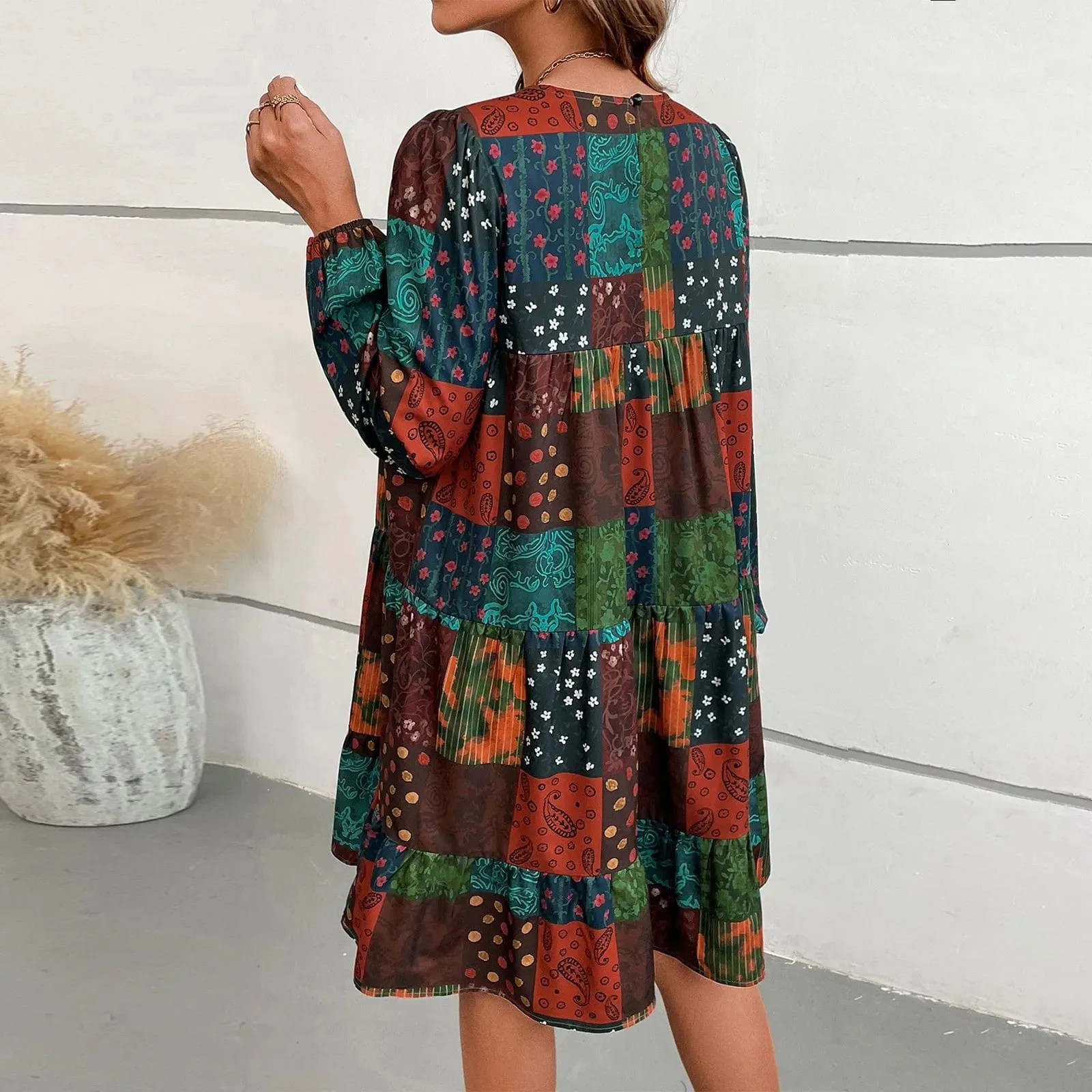 Paisley Print Long Sleeve Dress
