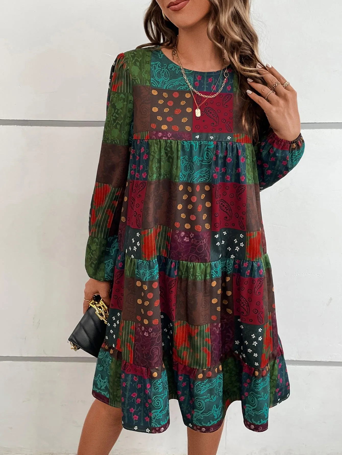 Paisley Print Long Sleeve Dress