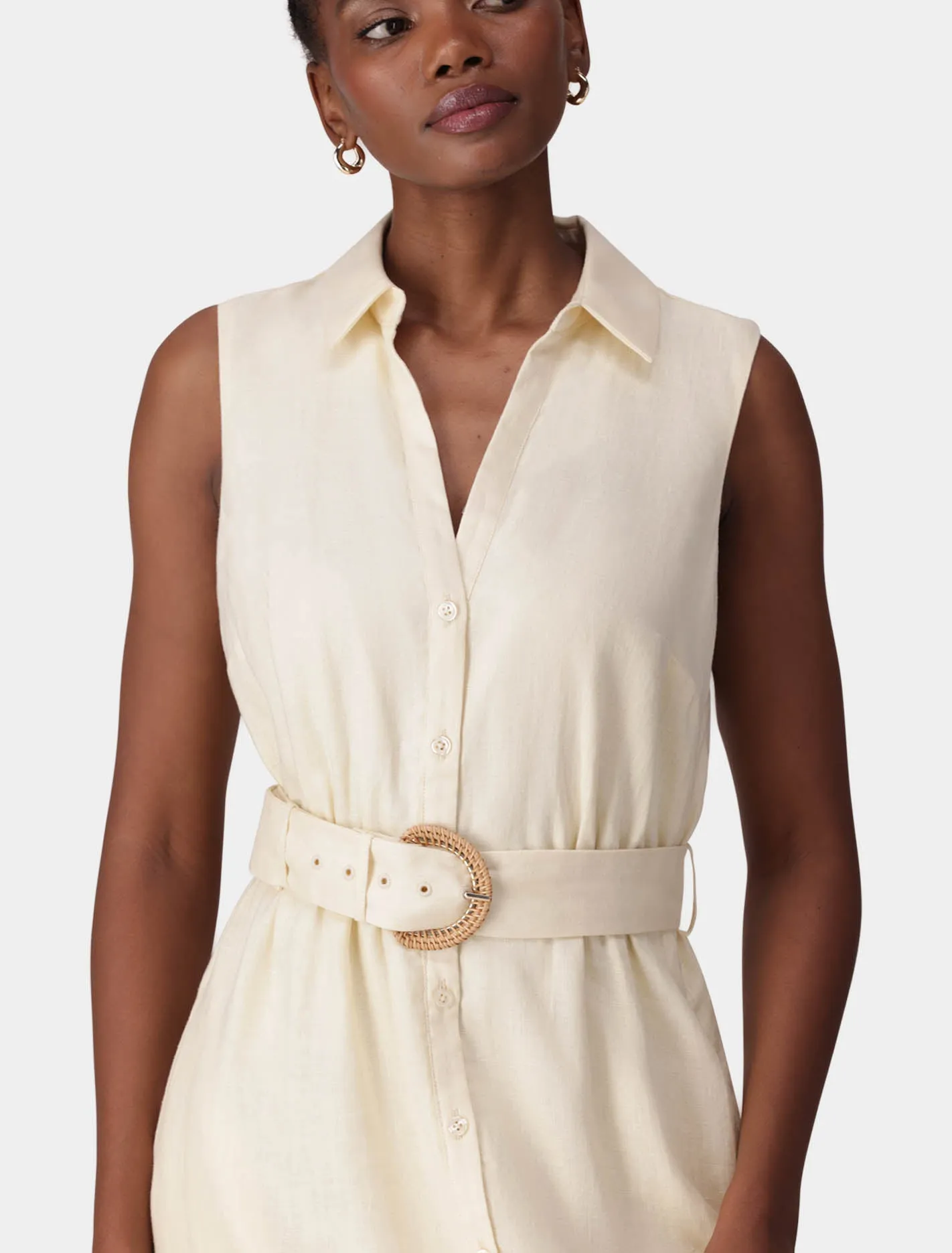 Pippa Collared Button Front Linen Midi Dress