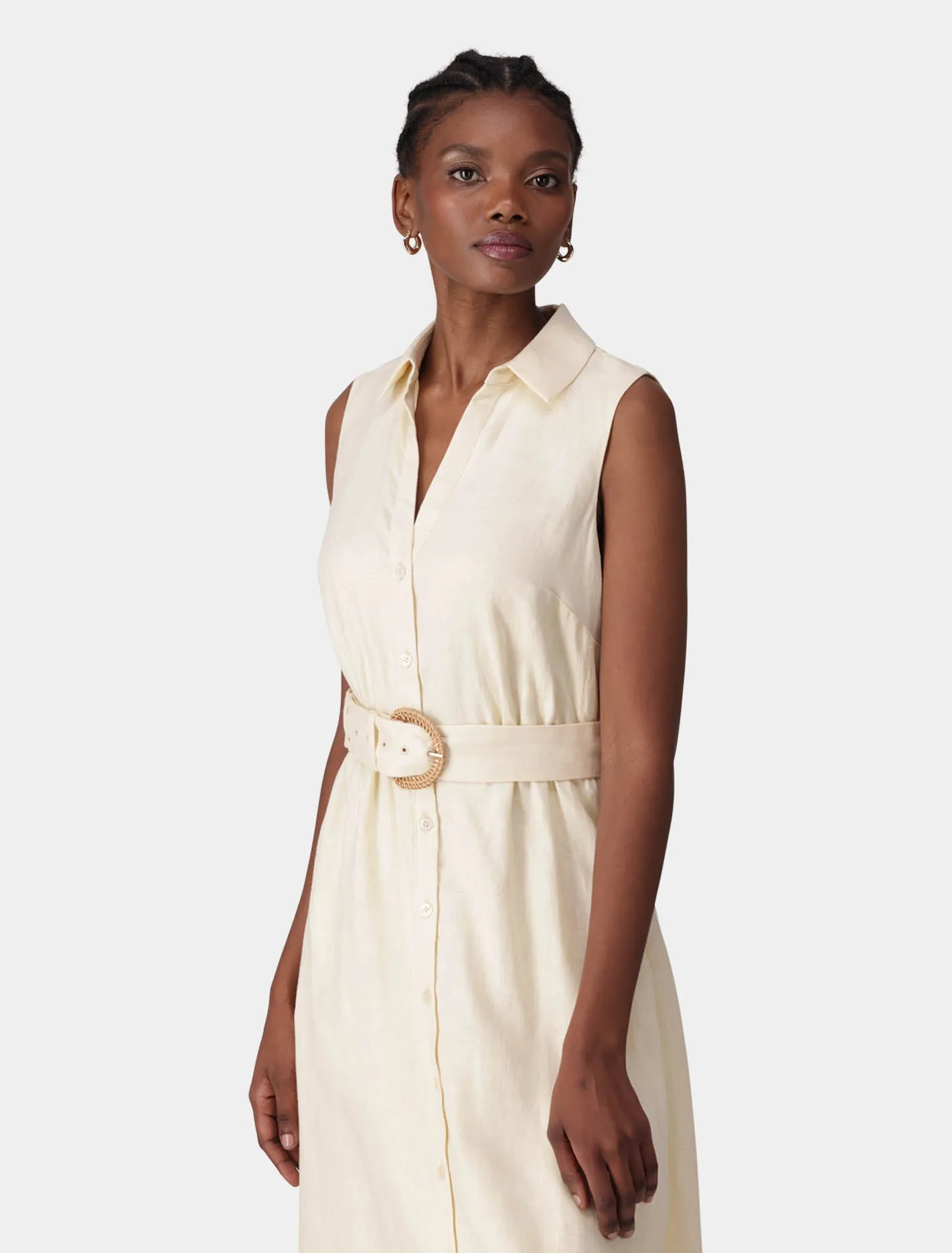 Pippa Collared Button Front Linen Midi Dress
