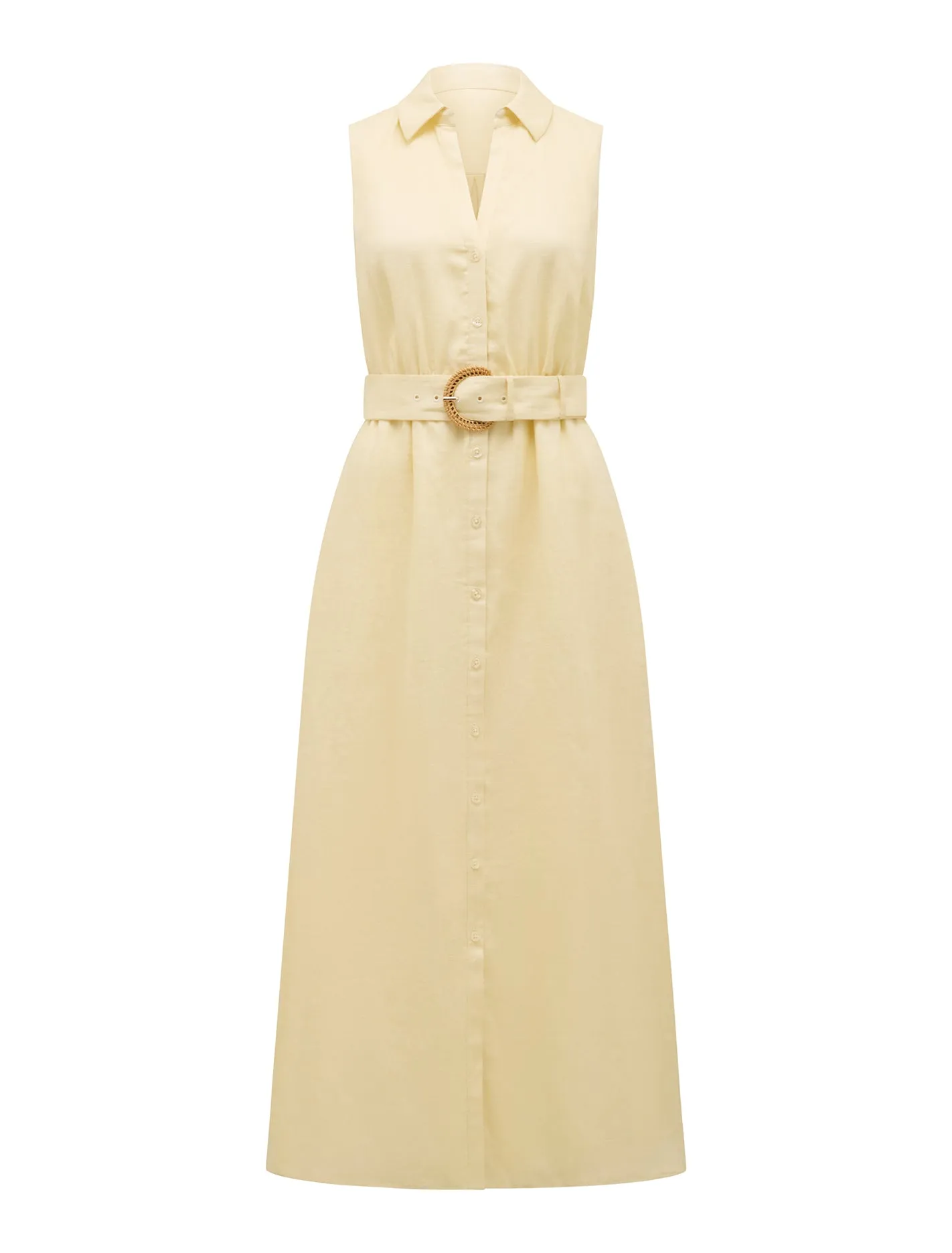 Pippa Collared Button Front Linen Midi Dress