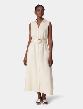 Pippa Collared Button Front Linen Midi Dress