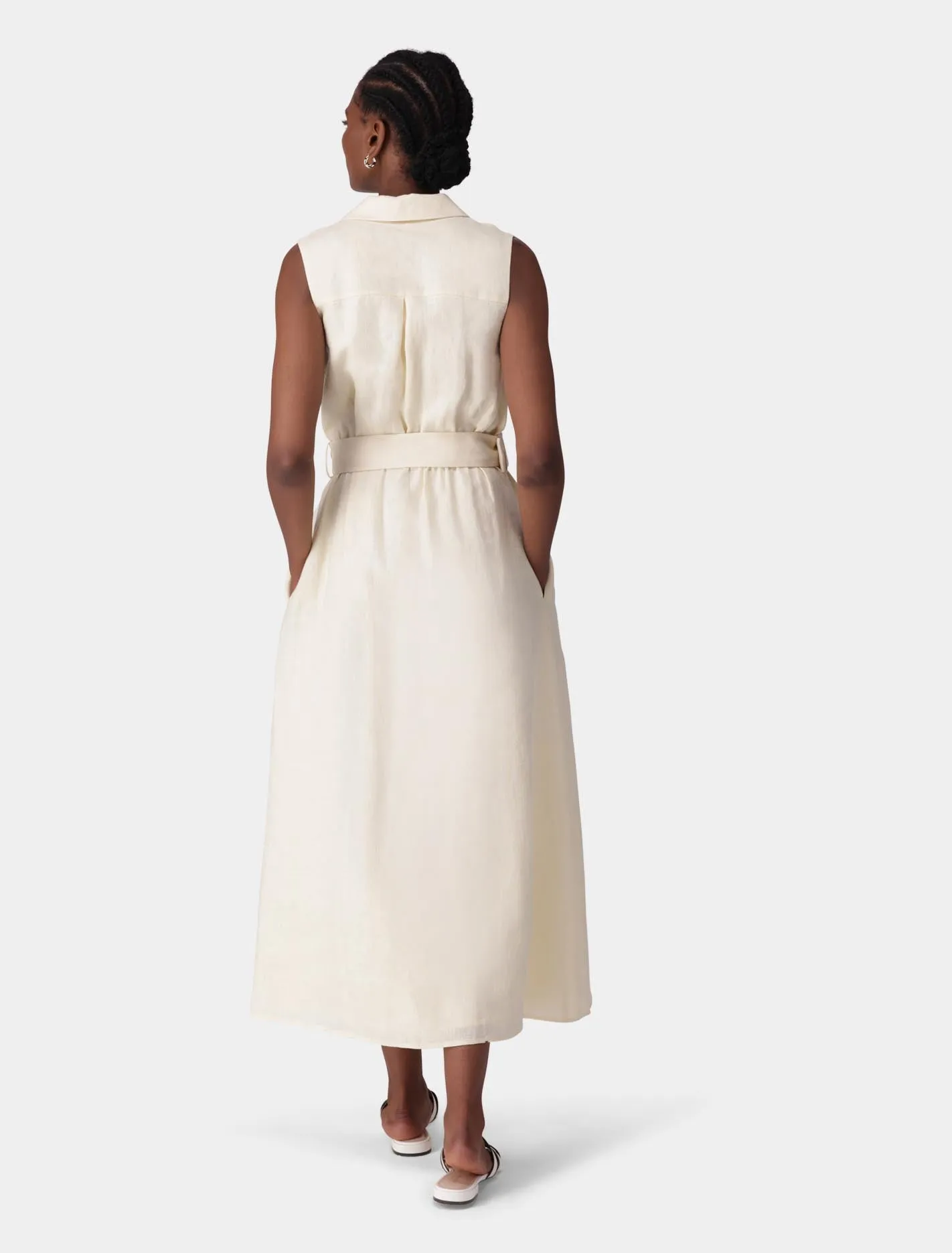 Pippa Collared Button Front Linen Midi Dress