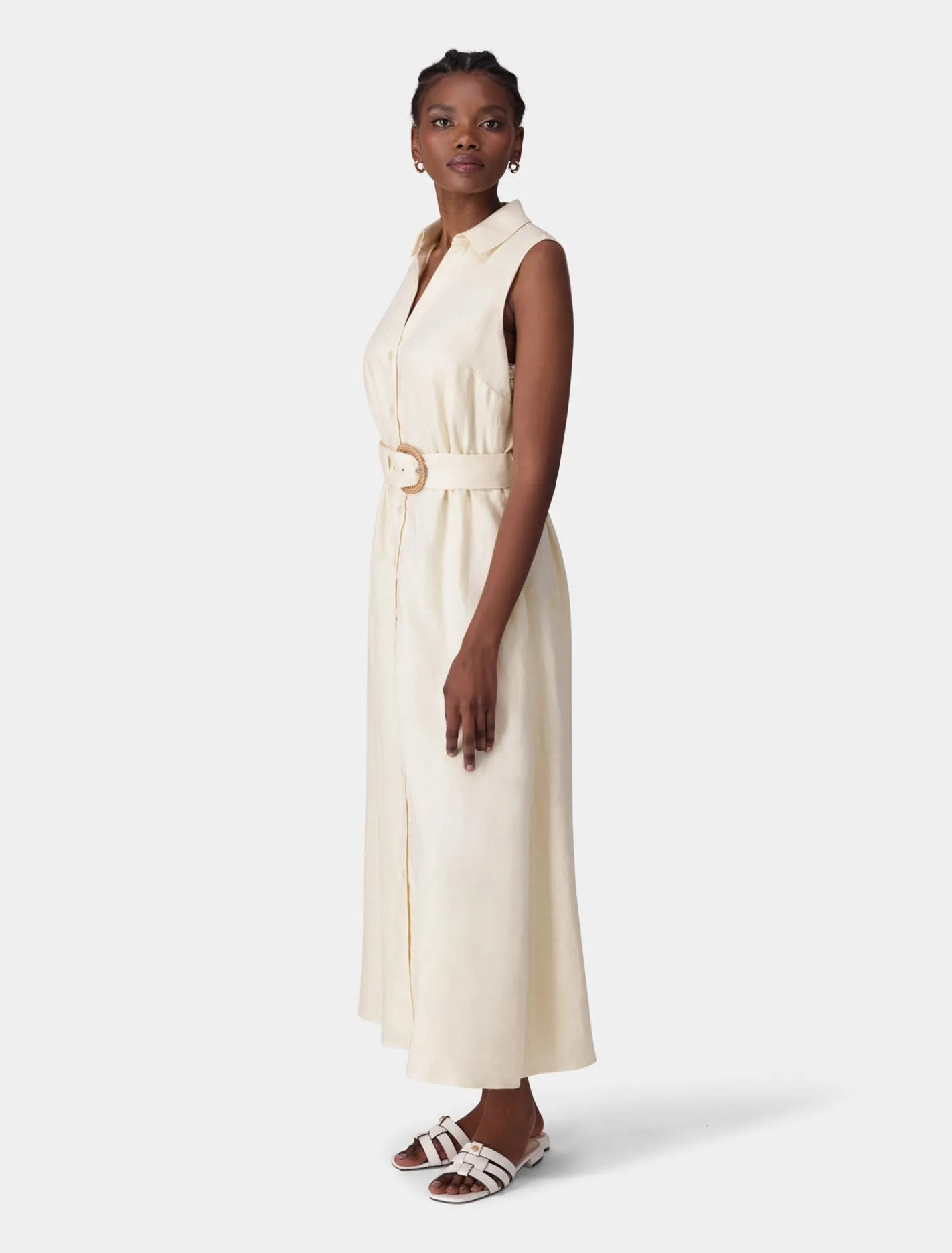 Pippa Collared Button Front Linen Midi Dress