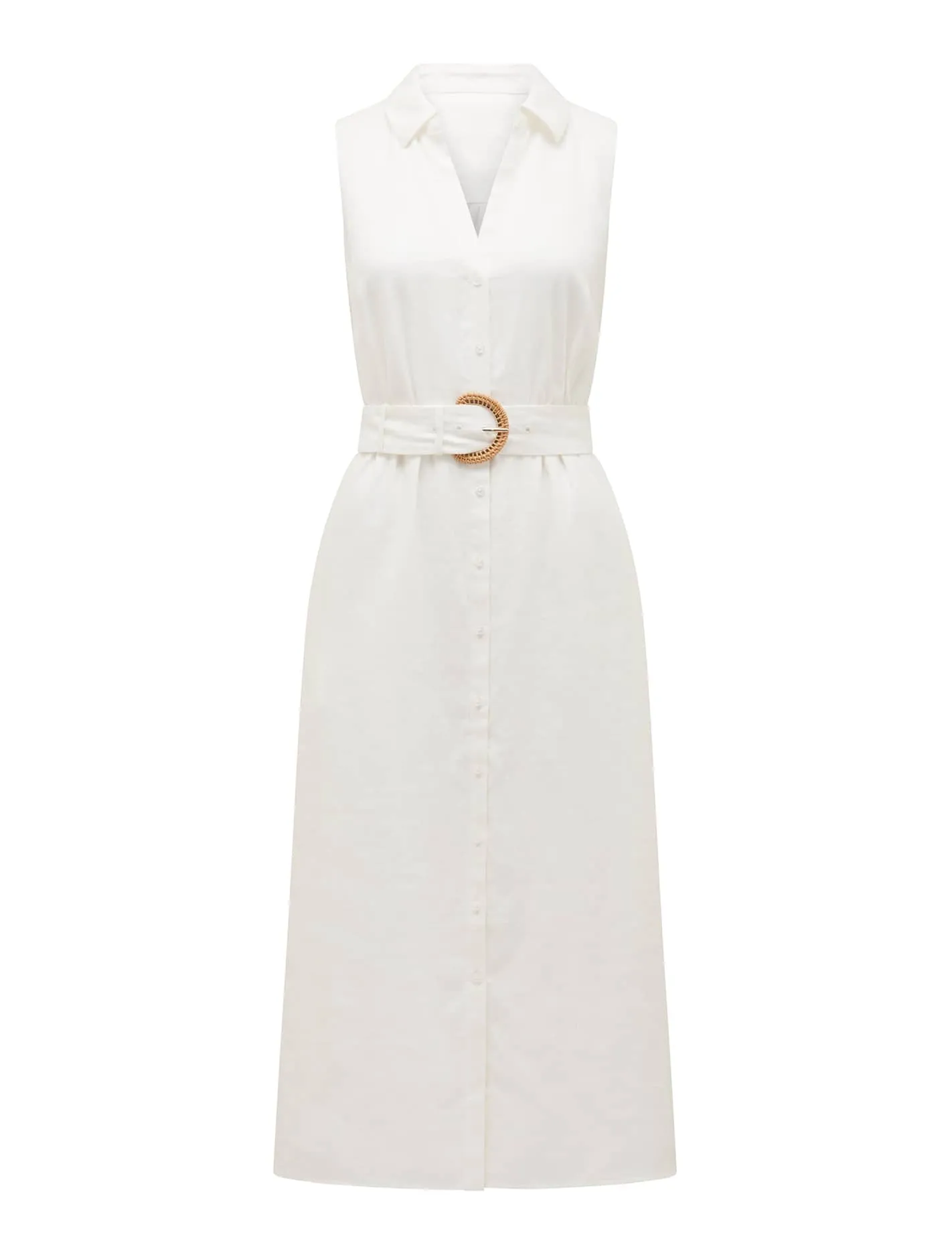 Pippa Petite Collared Button Front Linen Midi Dress