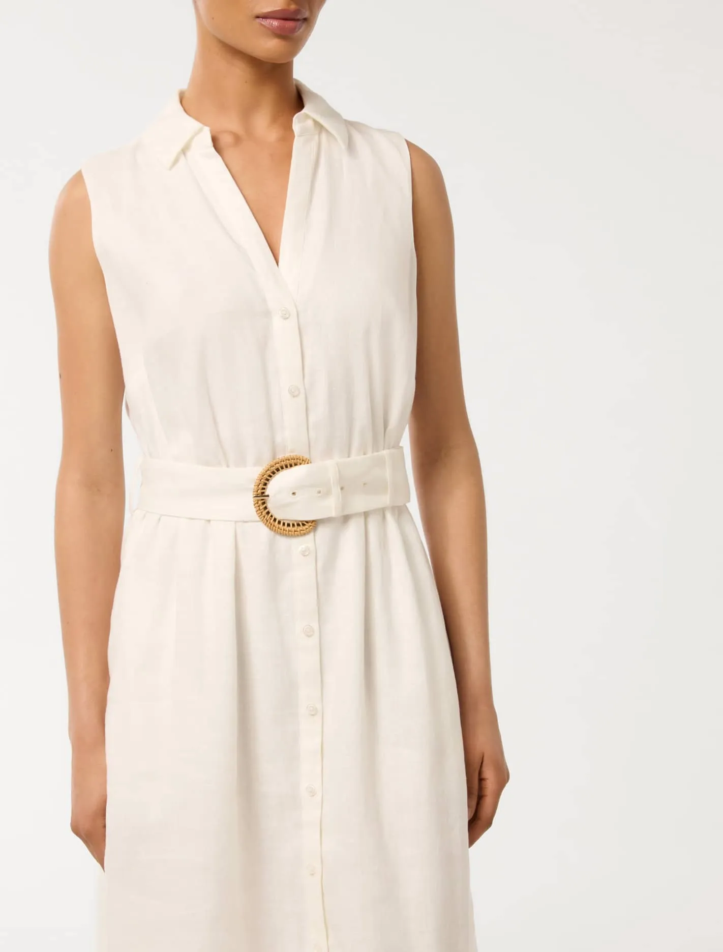 Pippa Petite Collared Button Front Linen Midi Dress