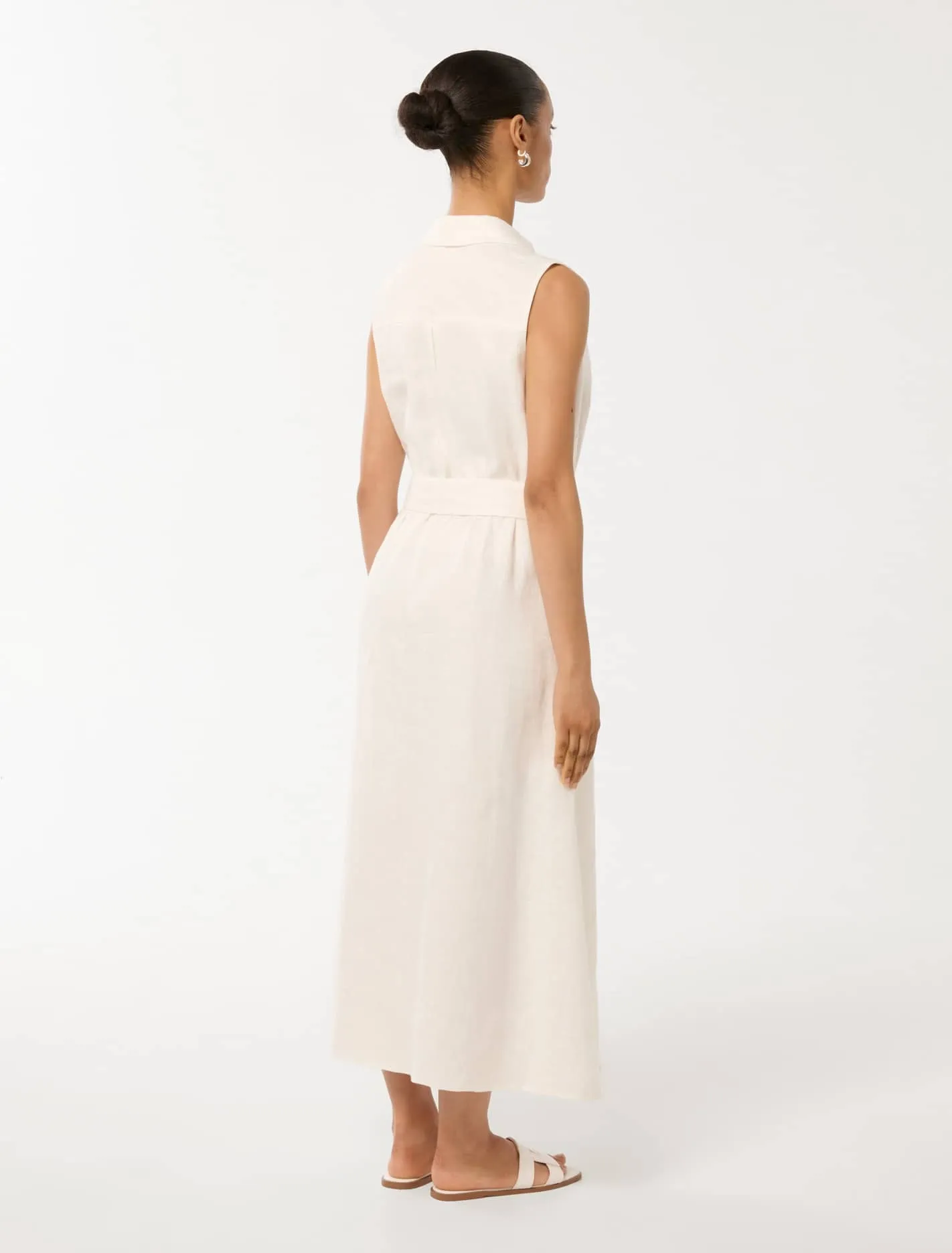 Pippa Petite Collared Button Front Linen Midi Dress