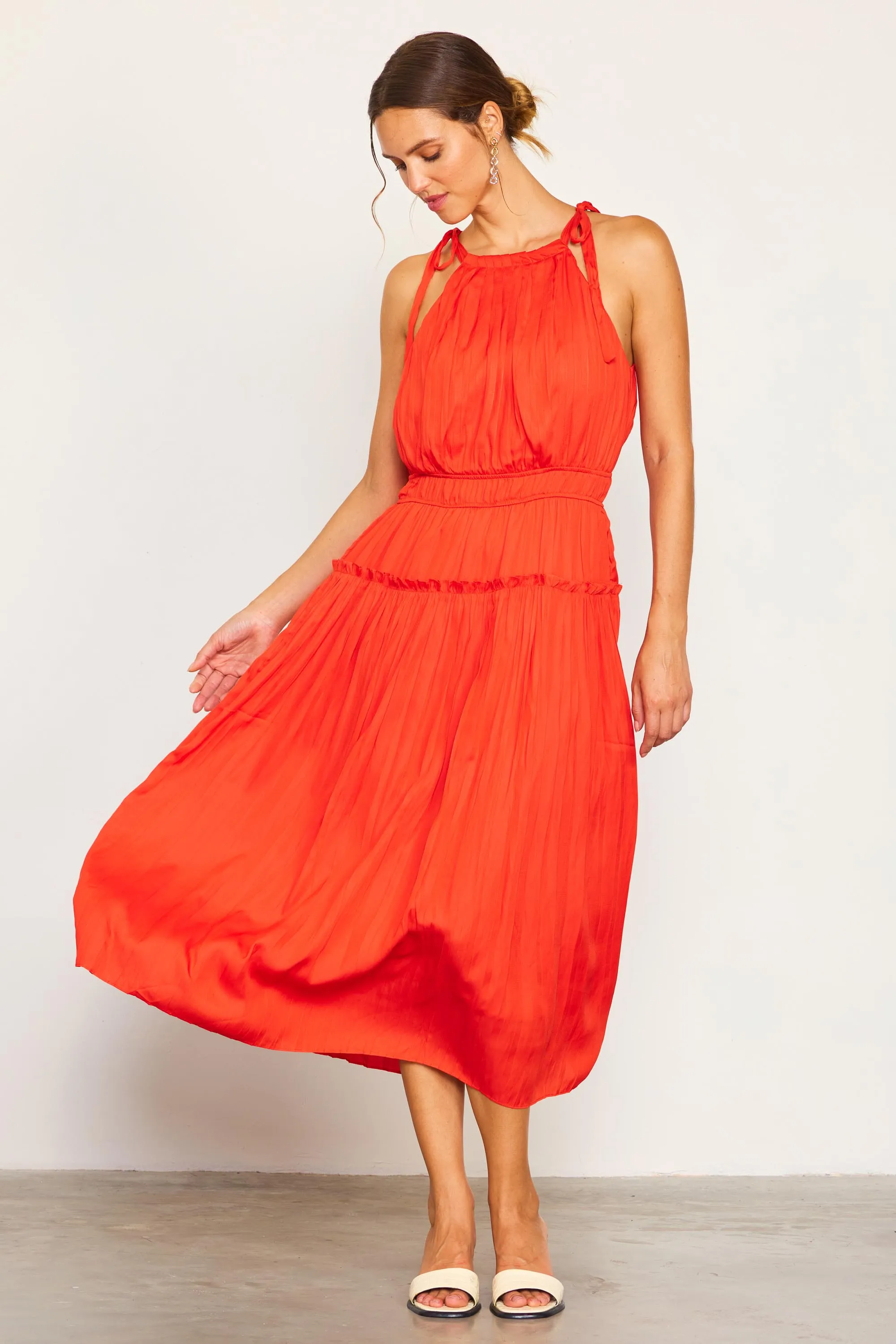 Pleated Halter Midi Dress