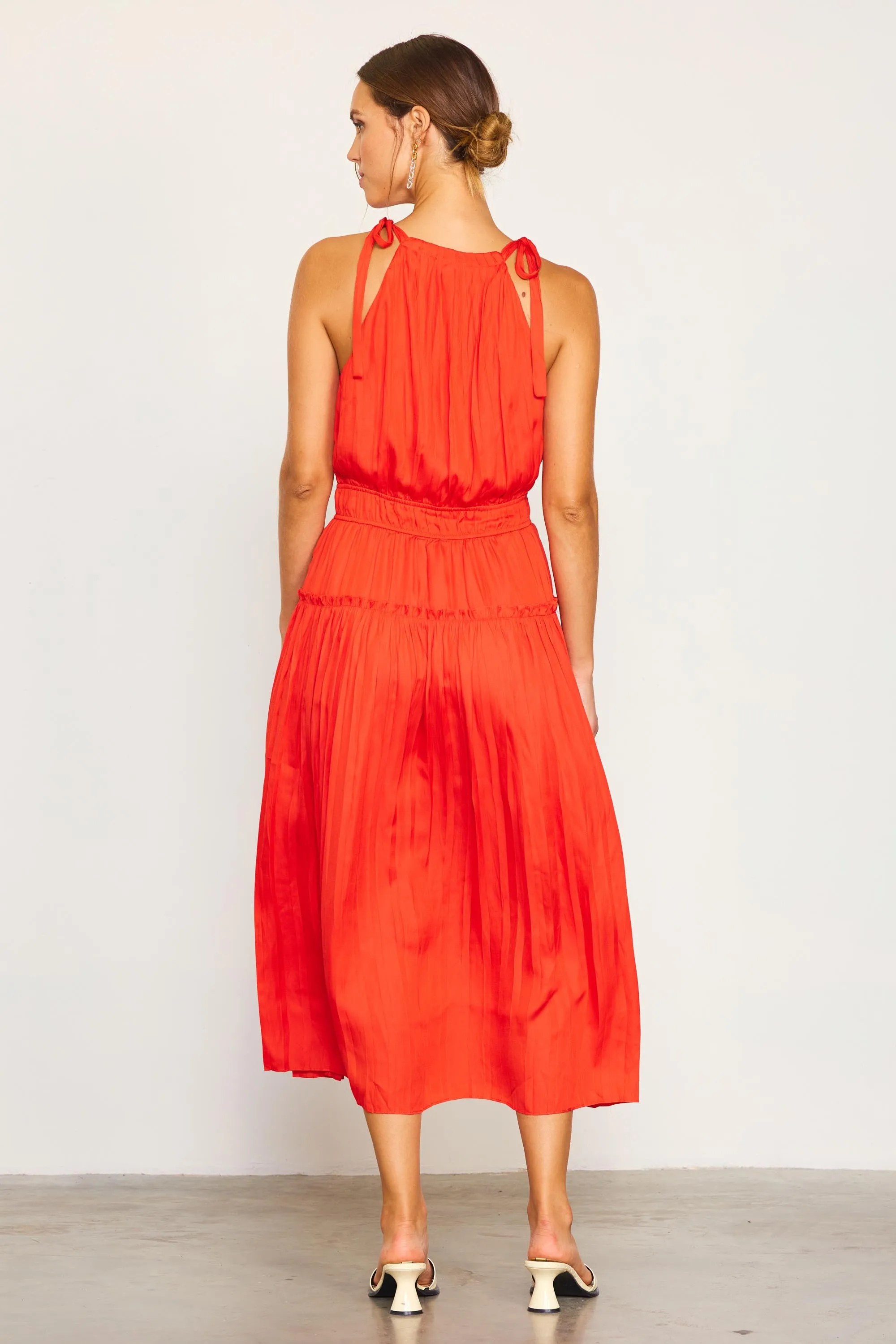 Pleated Halter Midi Dress