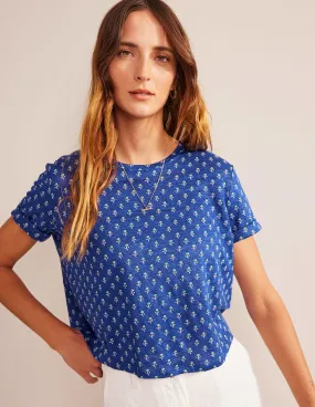 Printed Linen T-shirt-Blue Wave, Tulip Blush