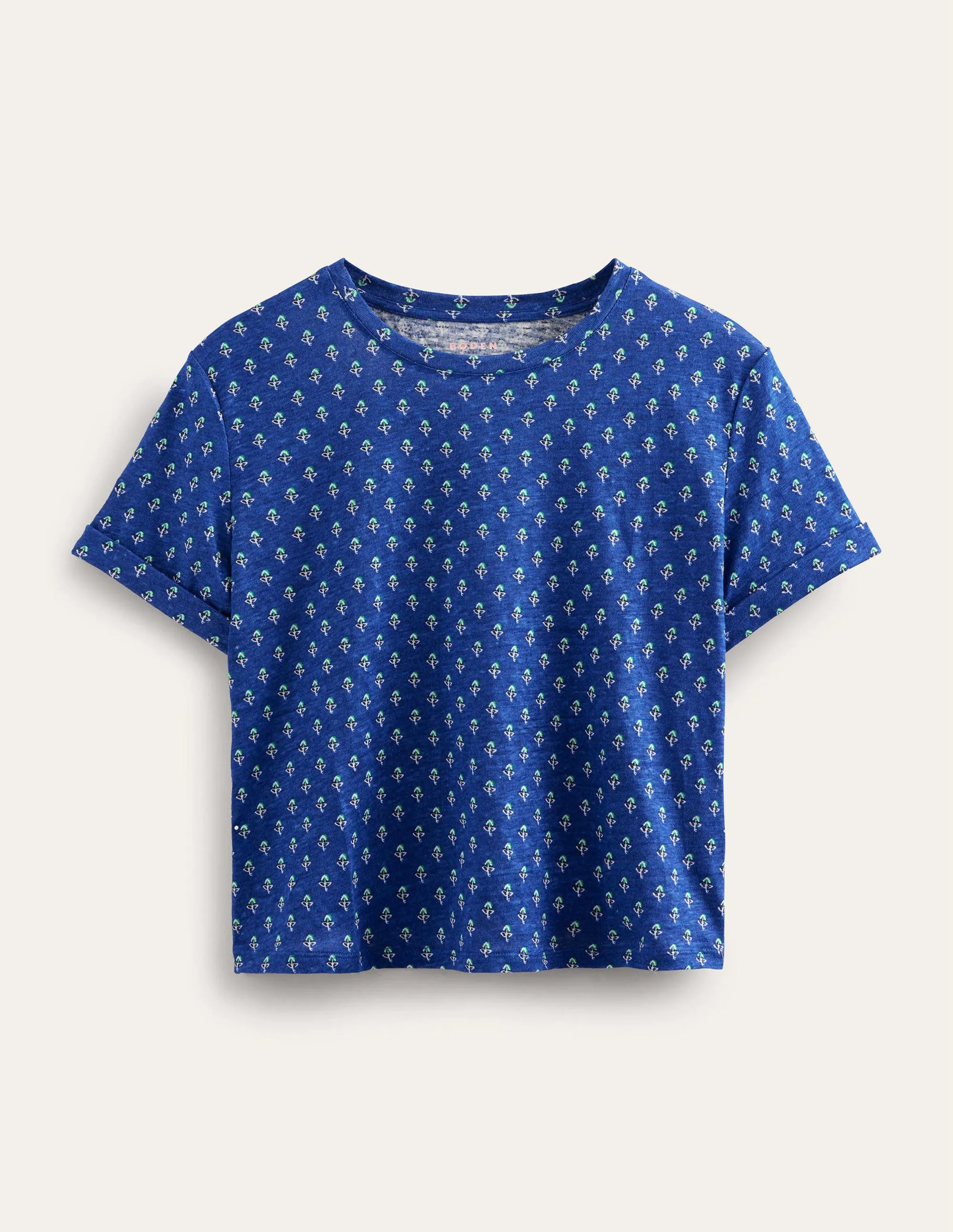 Printed Linen T-shirt-Blue Wave, Tulip Blush