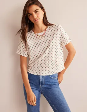 Printed Linen T-shirt-Ivory, Tulip Blush