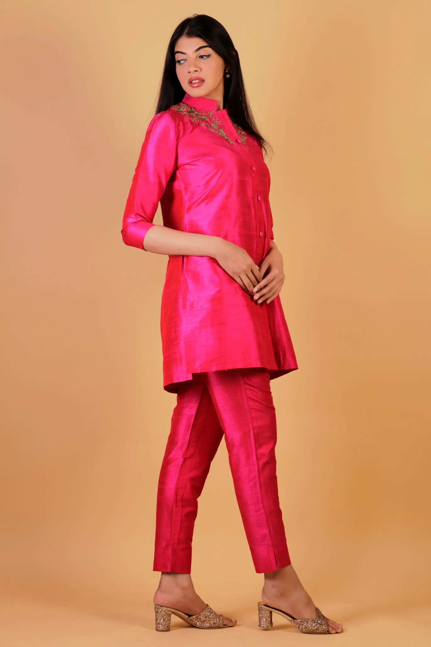 Pure Silk Dupion Hand- Embroidered Co-Ord Set