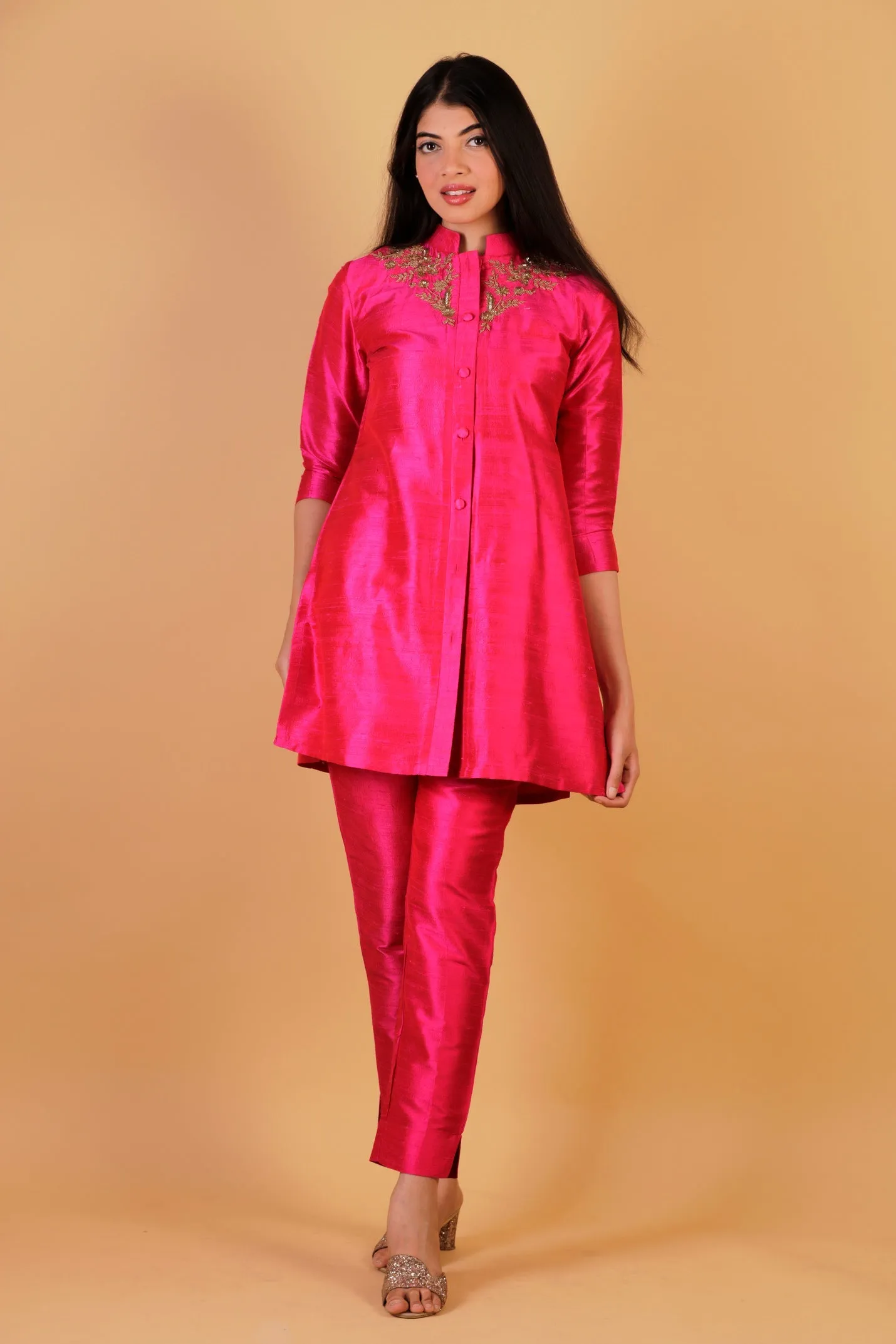 Pure Silk Dupion Hand- Embroidered Co-Ord Set