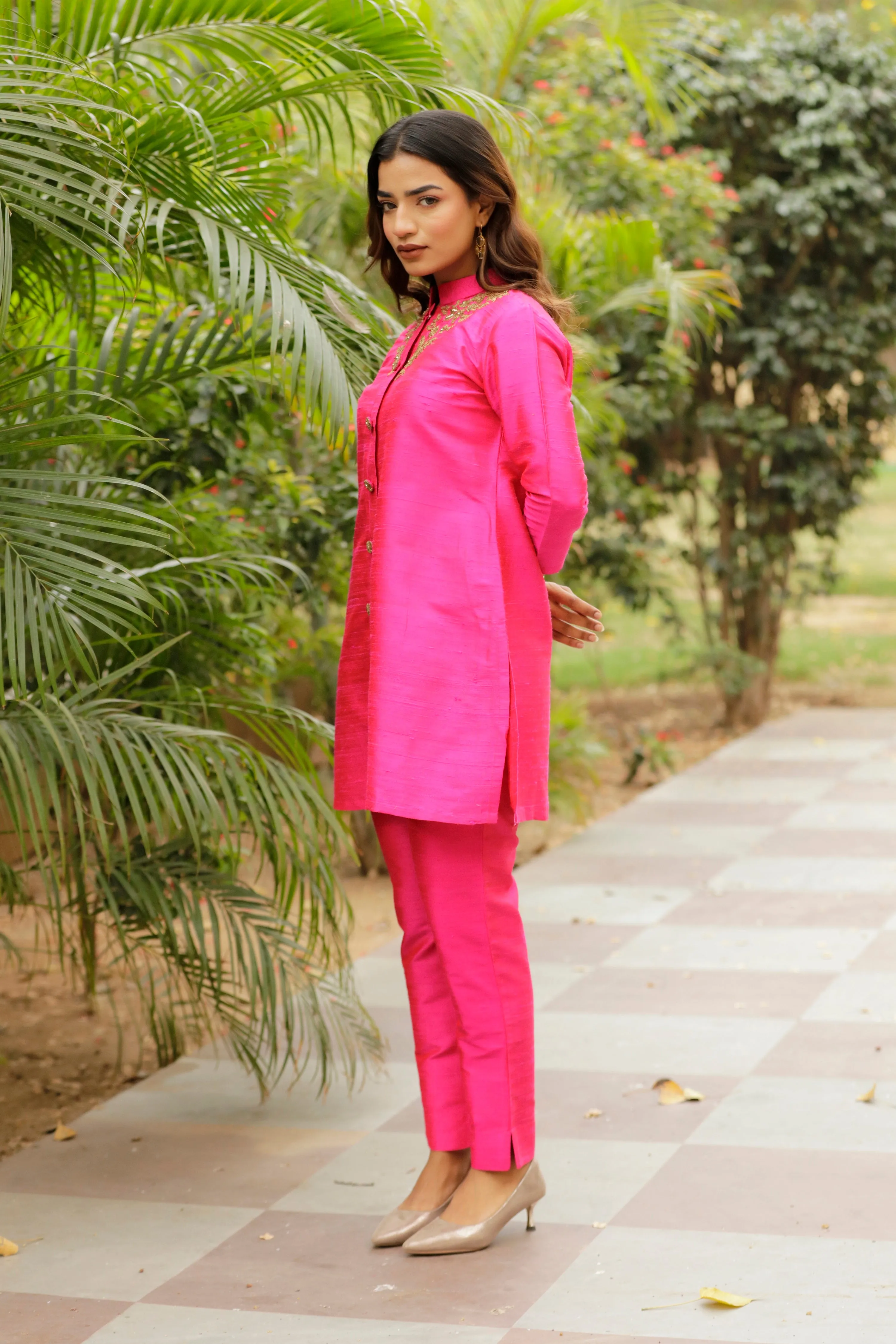 Pure Silk Dupion Hand- Embroidered Co-Ord Set