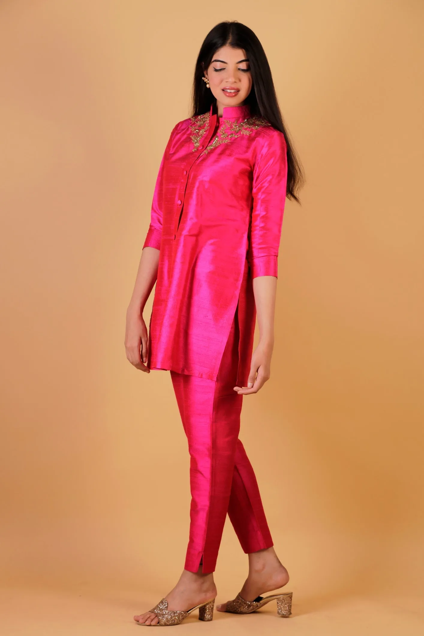 Pure Silk Dupion Hand- Embroidered Co-Ord Set