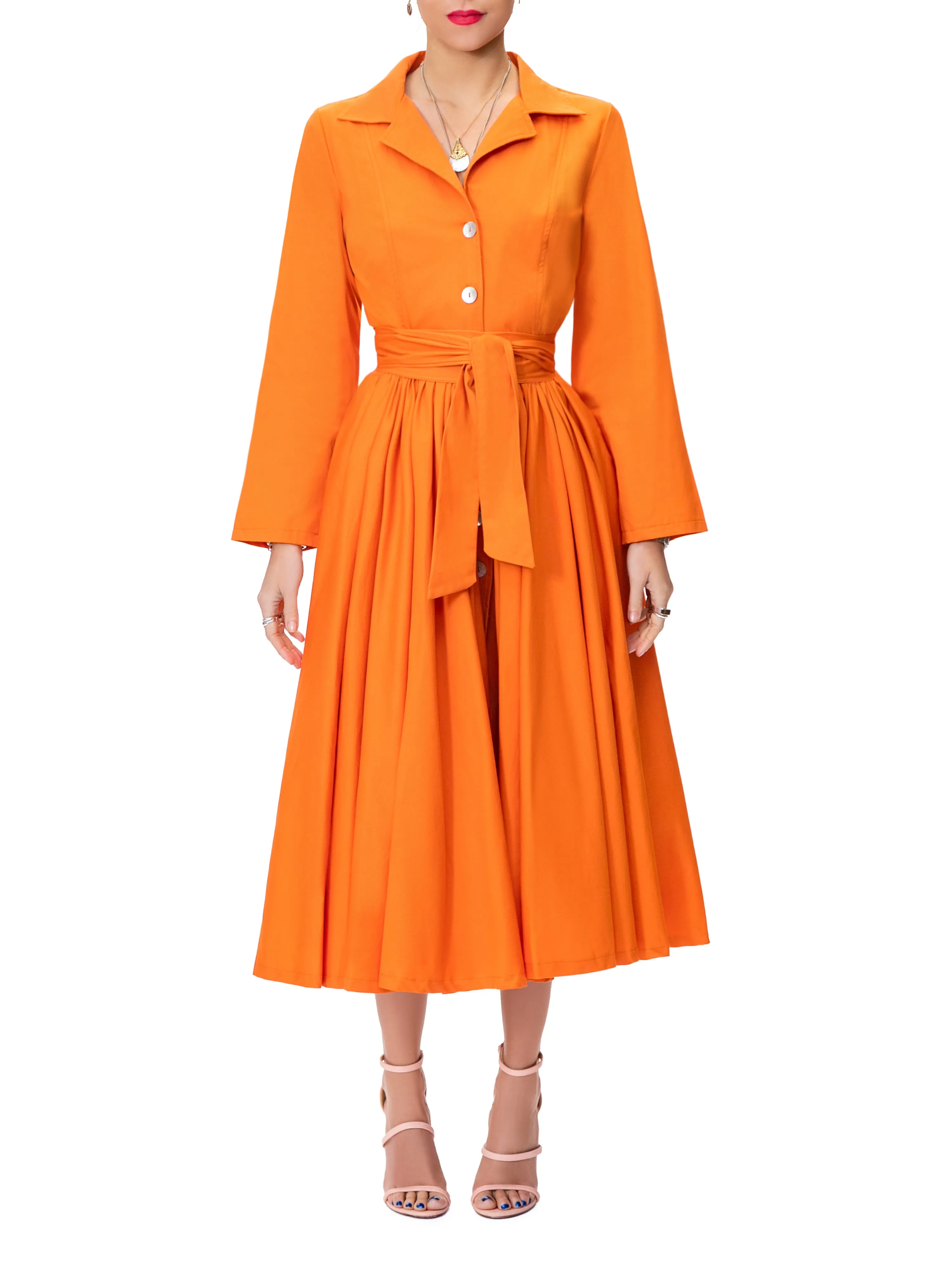 "Emily" Orange Midi Shirtdress