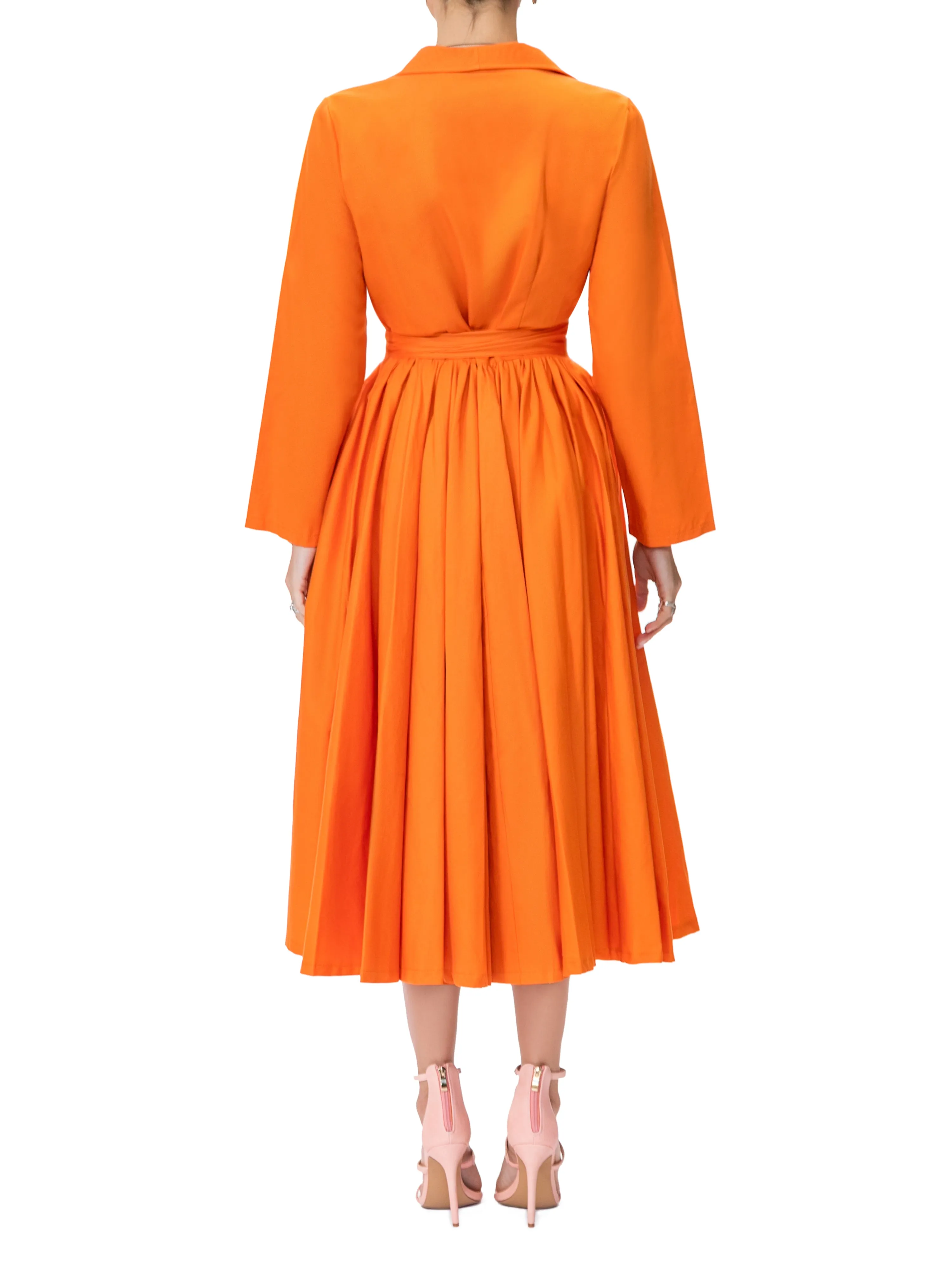 "Emily" Orange Midi Shirtdress