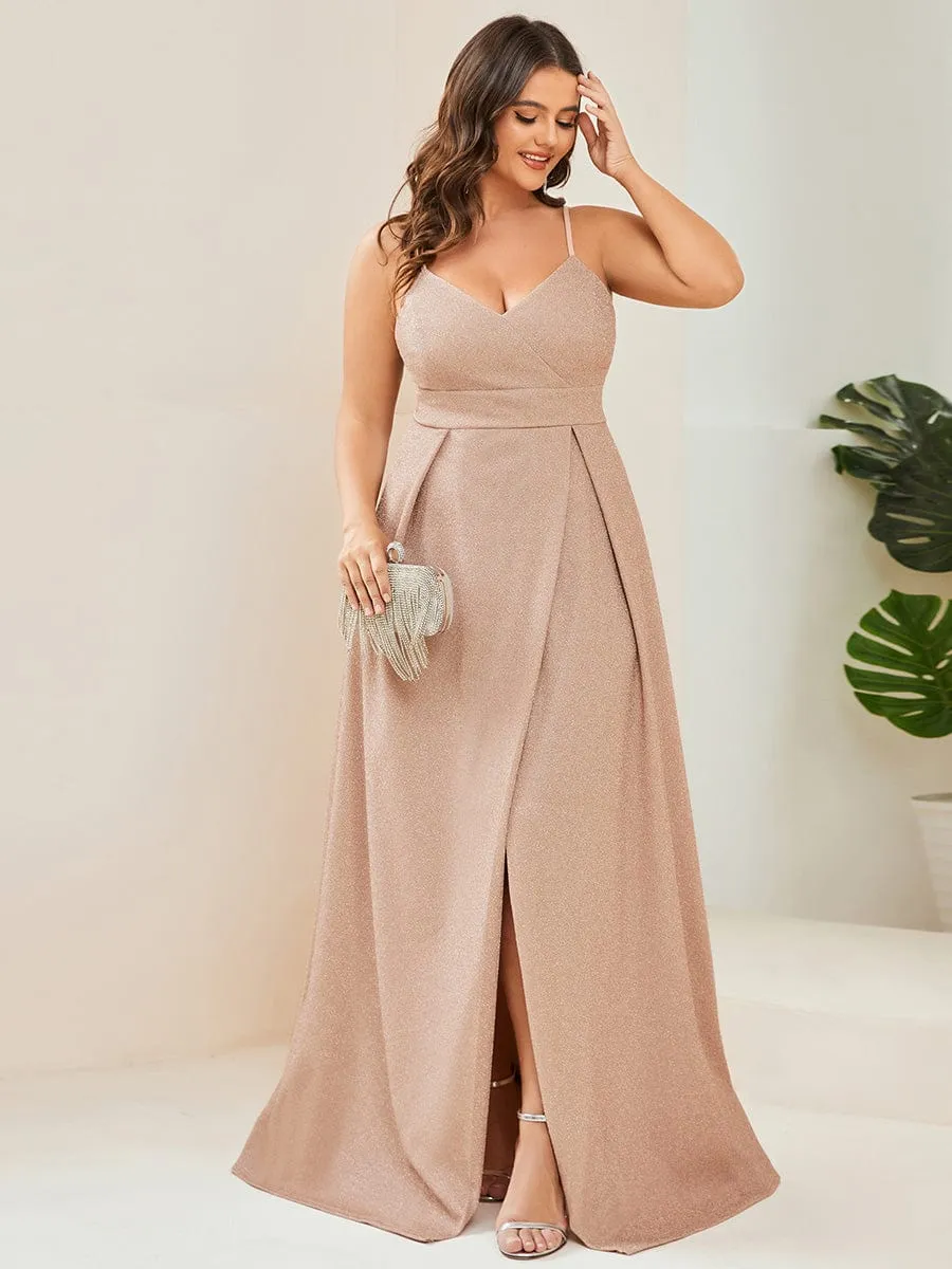Raewyn thin strap sparkling ball gown with split in Blush s22 Express NZ wide