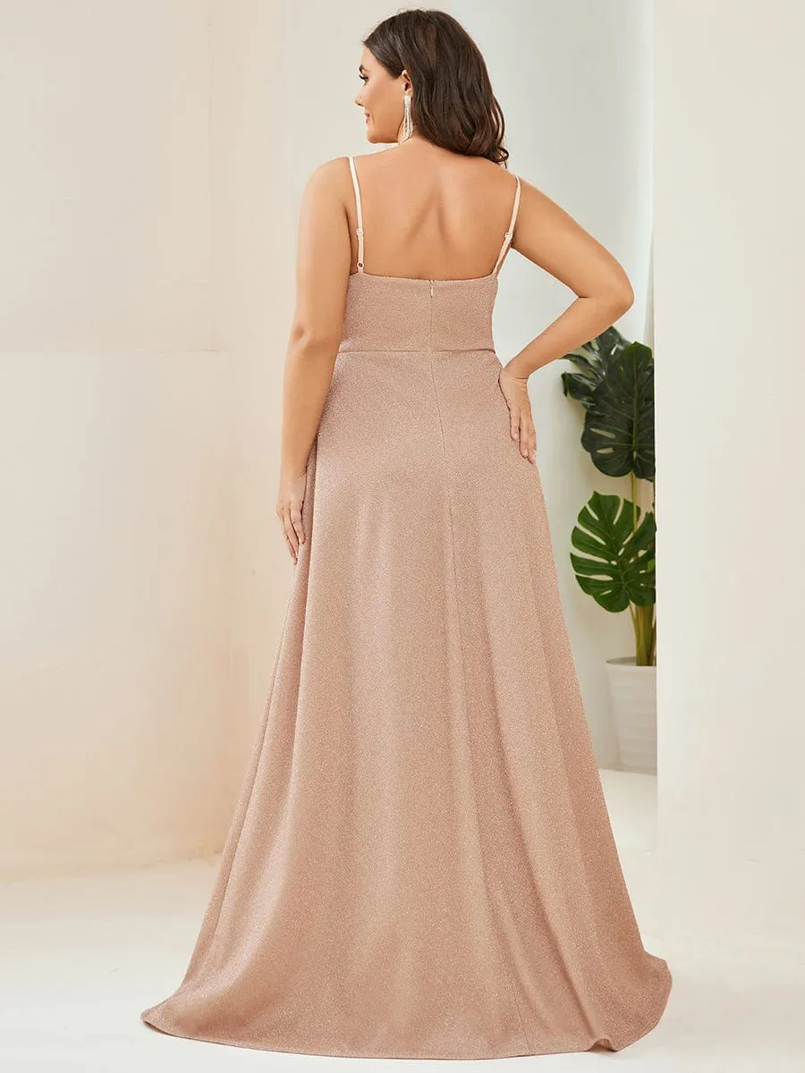 Raewyn thin strap sparkling ball gown with split in Blush s22 Express NZ wide