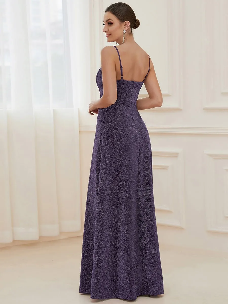 Raewyn thin strap sparkling ball gown with split in Purple s12 Express NZ wide
