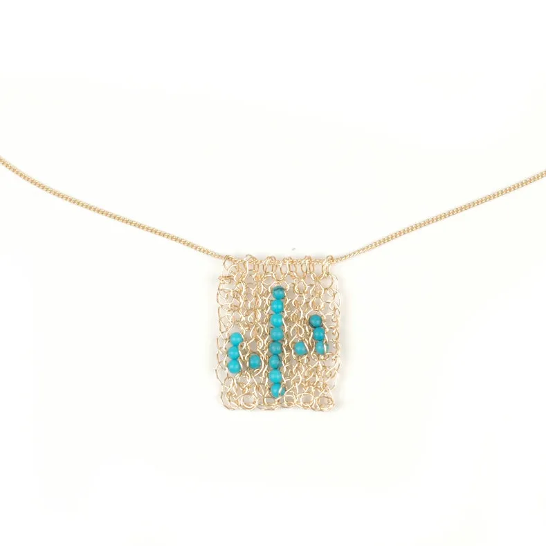 Rectangel Cactus necklace - gold and turquoise