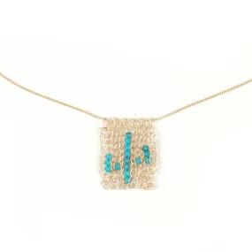 Rectangel Cactus necklace - gold and turquoise