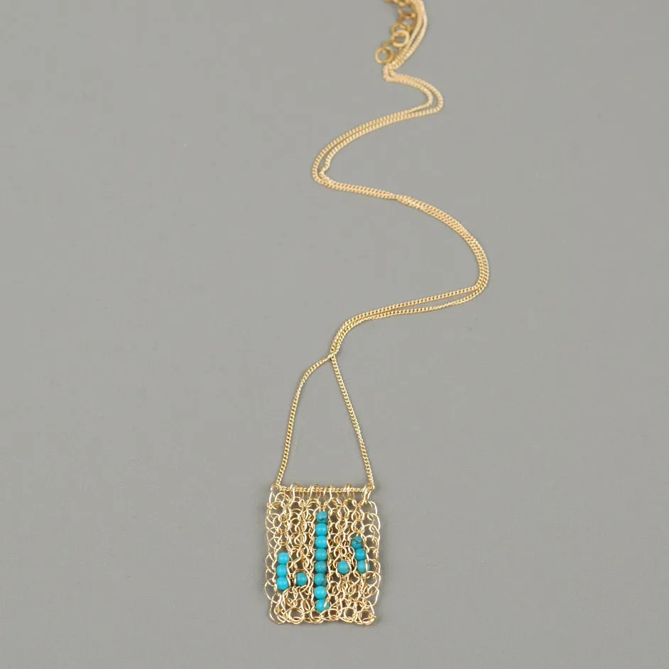 Rectangel Cactus necklace - gold and turquoise
