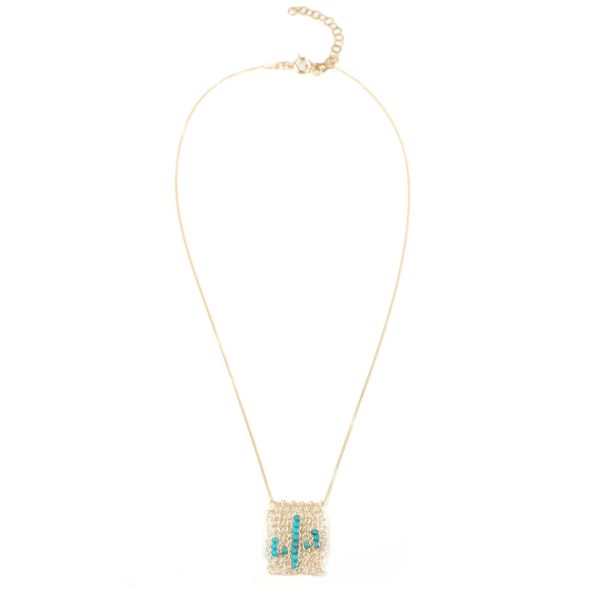 Rectangel Cactus necklace - gold and turquoise