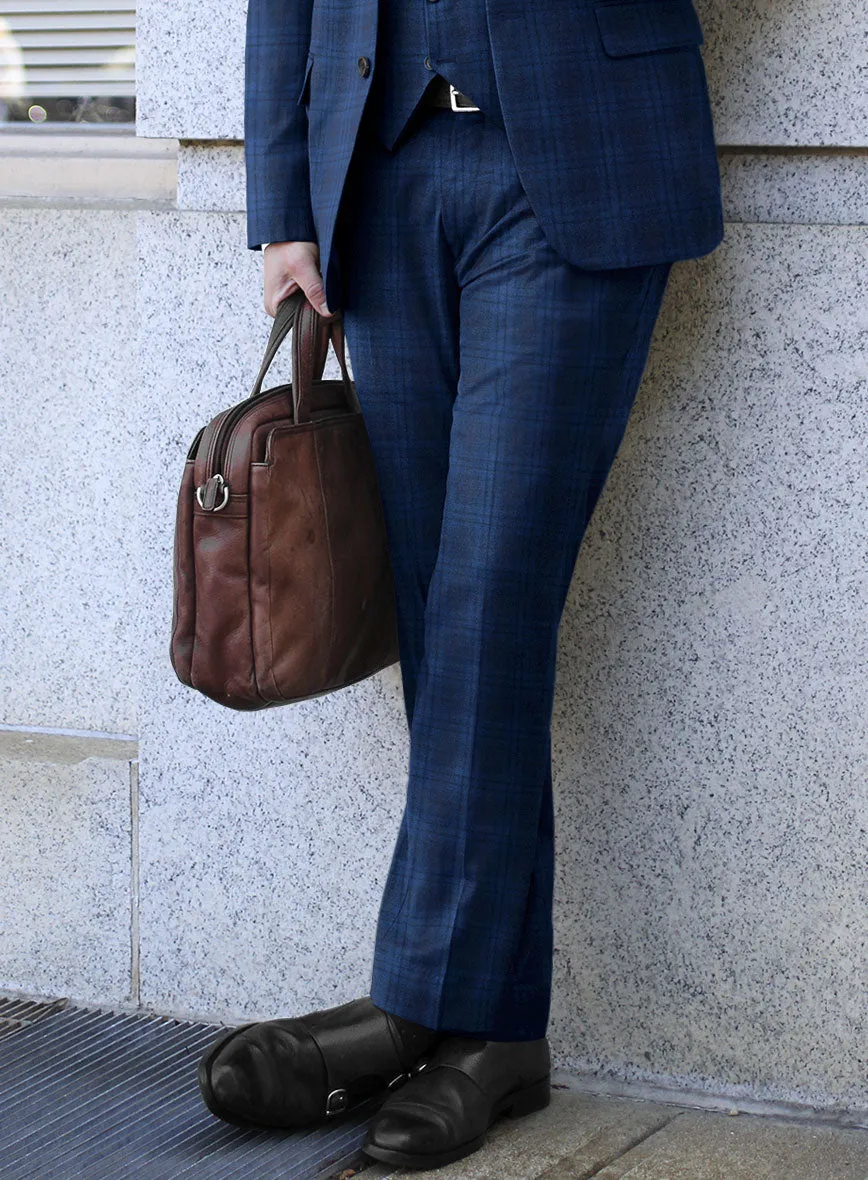 Reda Cobalt Blue Checks Wool Pants