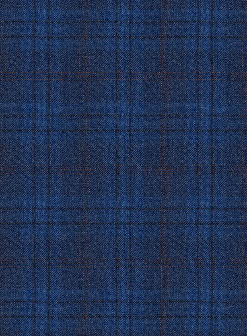 Reda Cobalt Blue Checks Wool Pants