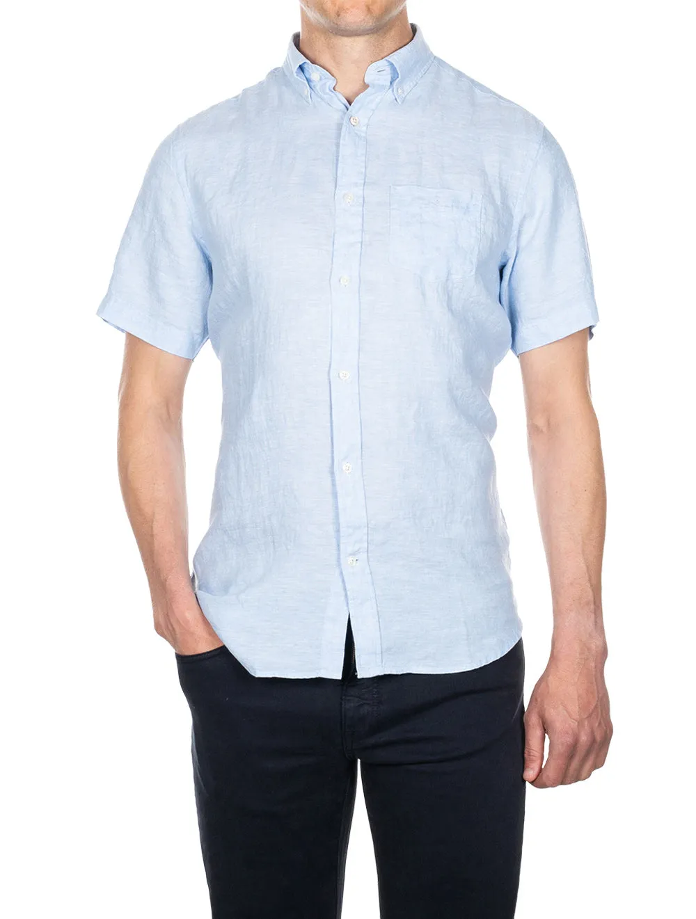Regular Linen Short Sleeve Shirt Capri Blue