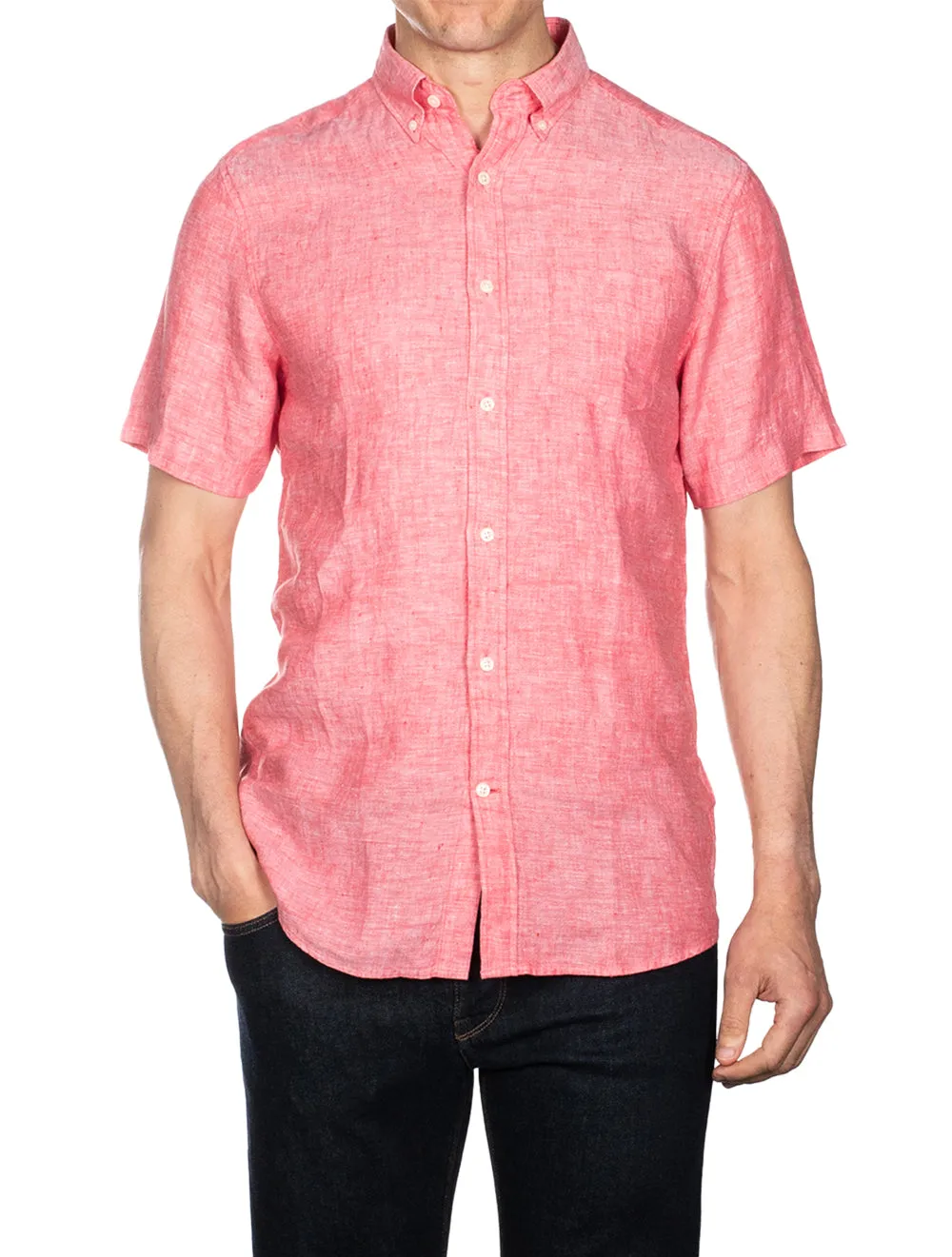 Regular Linen Short Sleeve Shirt Watermelon Pink